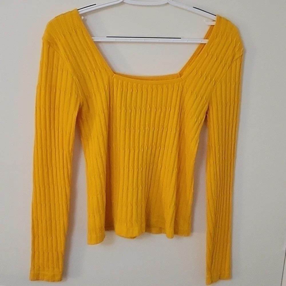 𝅺LOVE Canary Yellow Square Neck Long Sleeve Blouse
